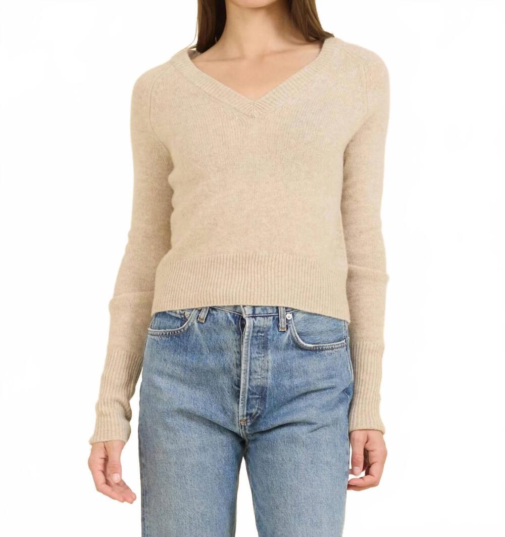 NEW ONE GREY DAY blakely cashmere v-neck sweater in oatmeal